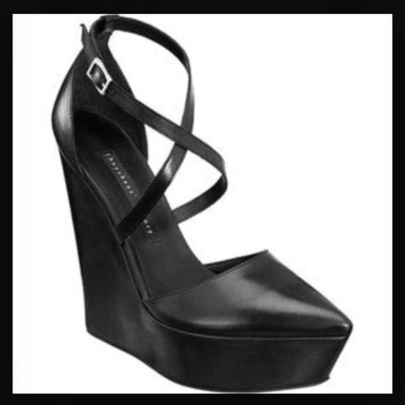 Theyskens' Theory leather pointed toe criss cross ankle strap platform wedge - Picture 6 of 11